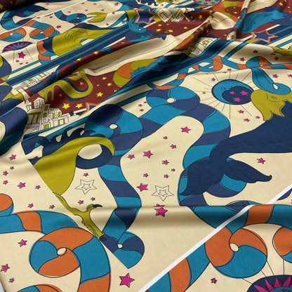 Pannello in twill 100% seta con fantasia zodiacale multicolore