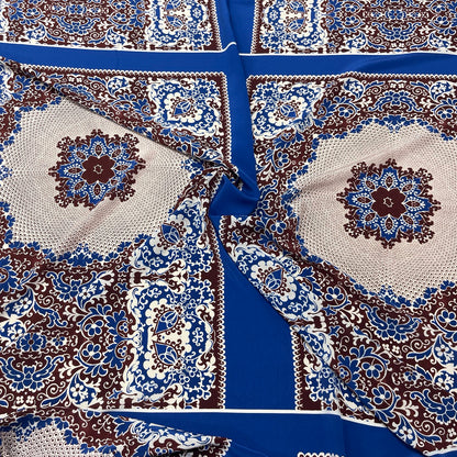 Pannello in crêpe de Chine 100% seta con fantasia ornamentale blu e bordeaux
